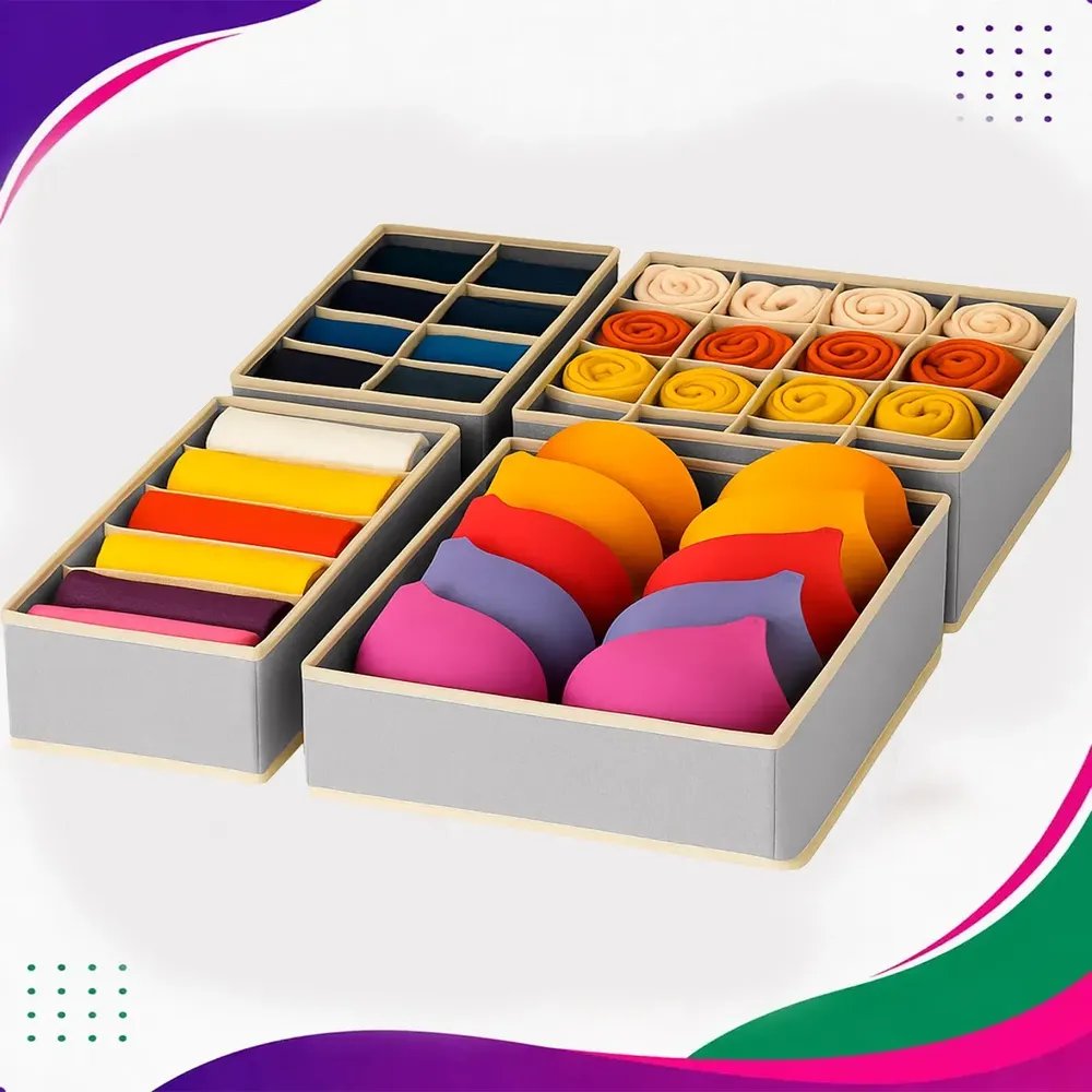 Kit 4 Colmeias Organizadoras De Gaveta 45 Divisórias Tender Trove TNT Cinza Para Lingerie E Meias