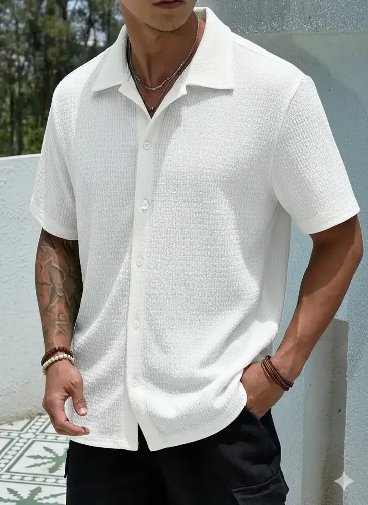 Camisa Casual Masculina Texturizada Com Botões Old Money (P ao GG)