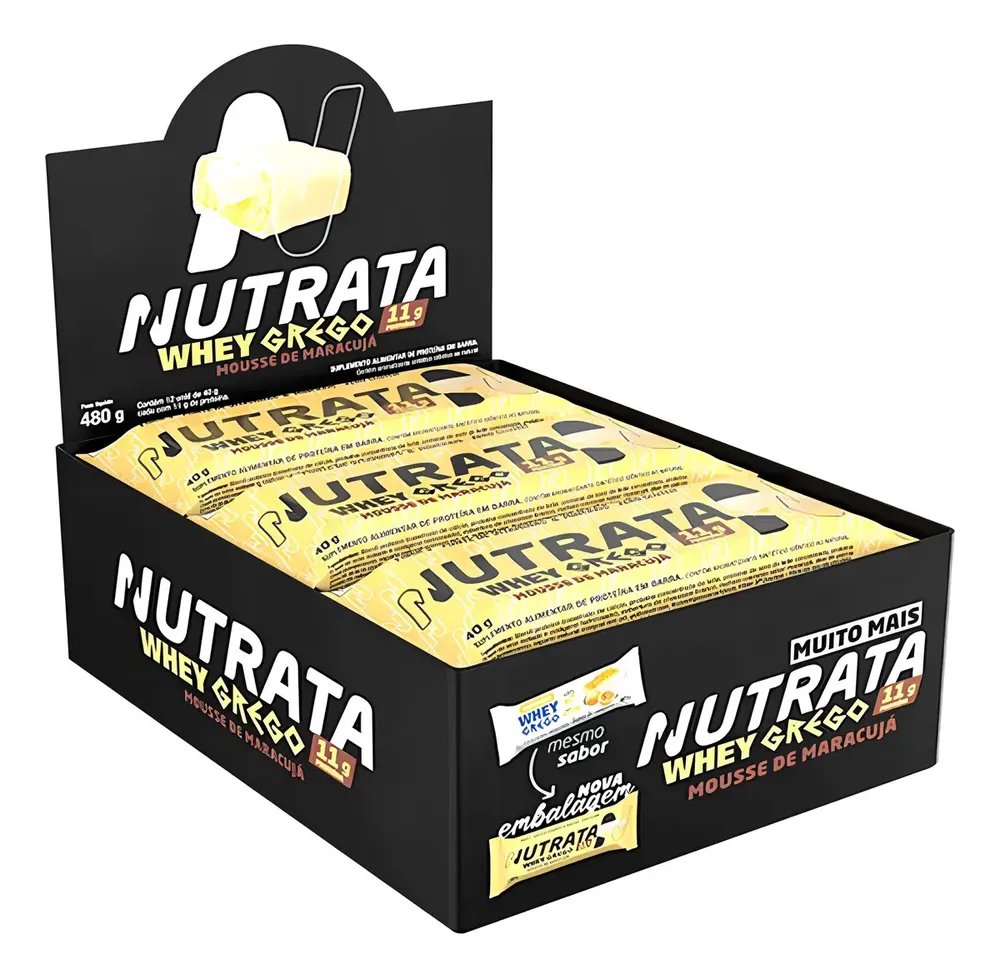 Barra de proteínas Nutrata WHEY Grego 40G sabor Mousse de maracujá x 480g 12 un