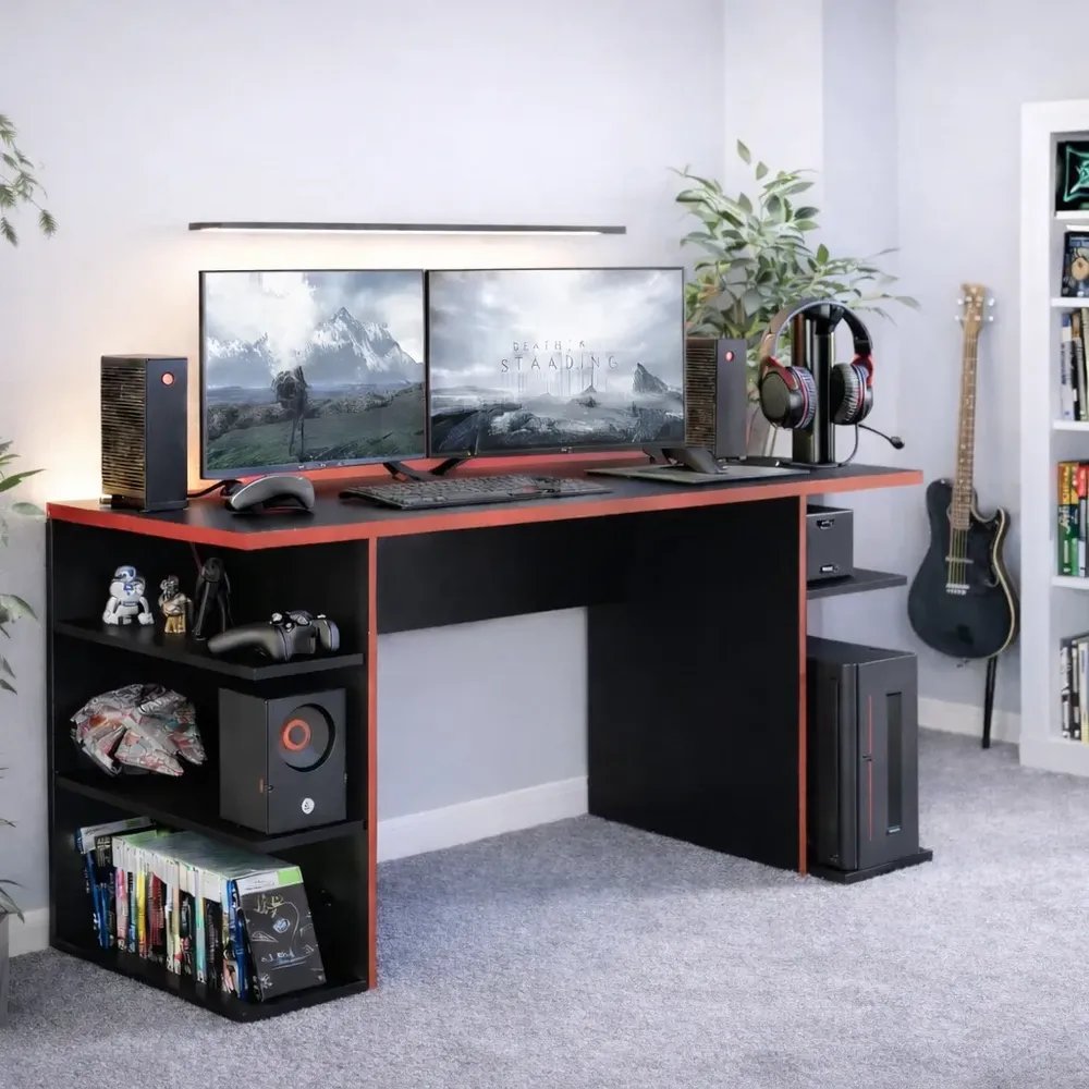 Mesa Gamer Retrátil P/ Computador Pc Notebook Quarto Preto/vermelho