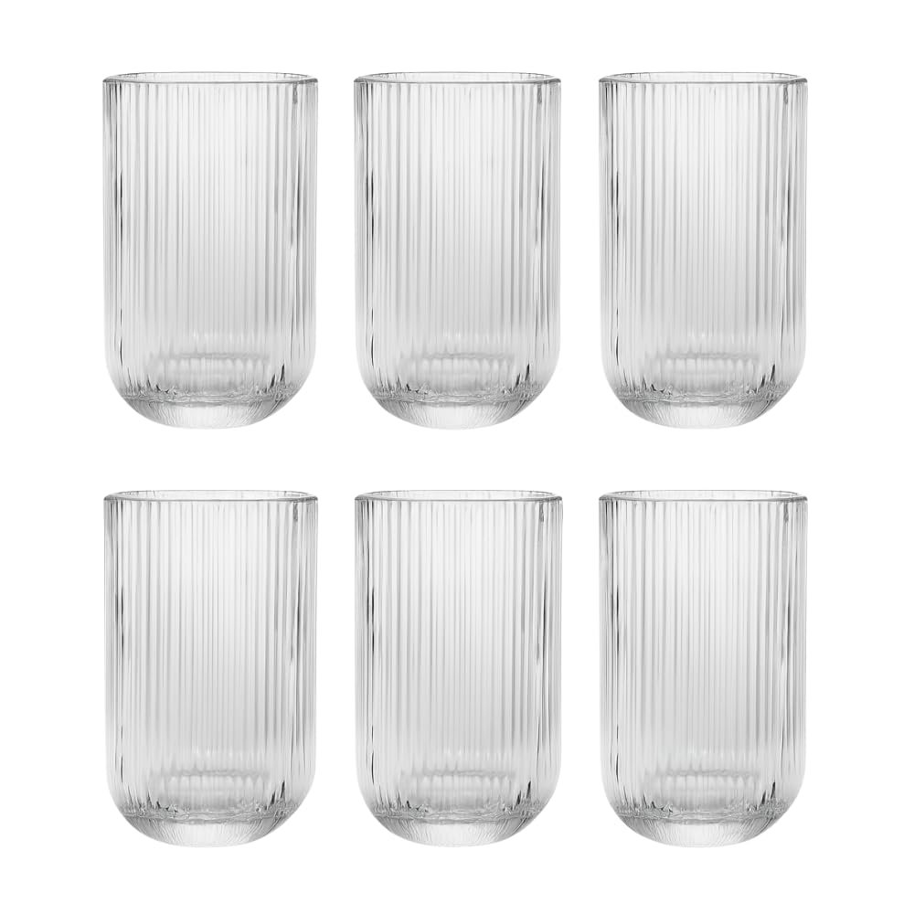 Jogo com 6 Copos de Vidro Canelado 420ml Design Elegante e Resistente Ideal para Suco Água Refrigerante Drinks e Café Transparente para Cozinha Bar e Restaurante