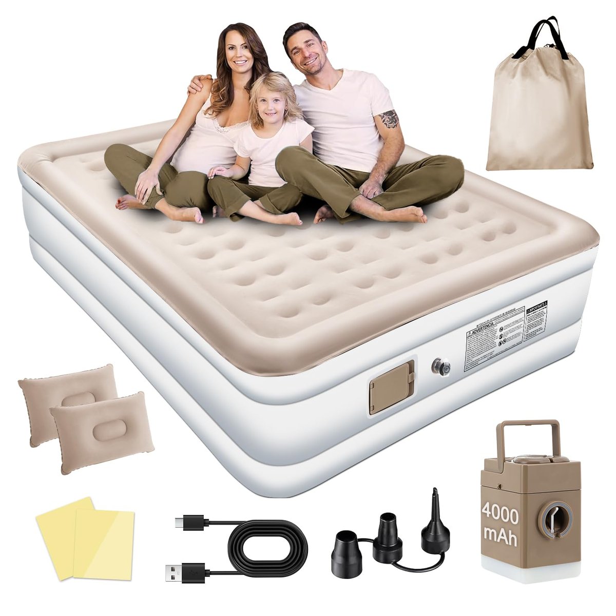 Colchão Inflável de ar Queen Double High, NEW Actualizar a Qualidade, com Bomba Rápida Inflação/Deflação, Terno Comfort, Camping, Viagem, Portátil Impermeável