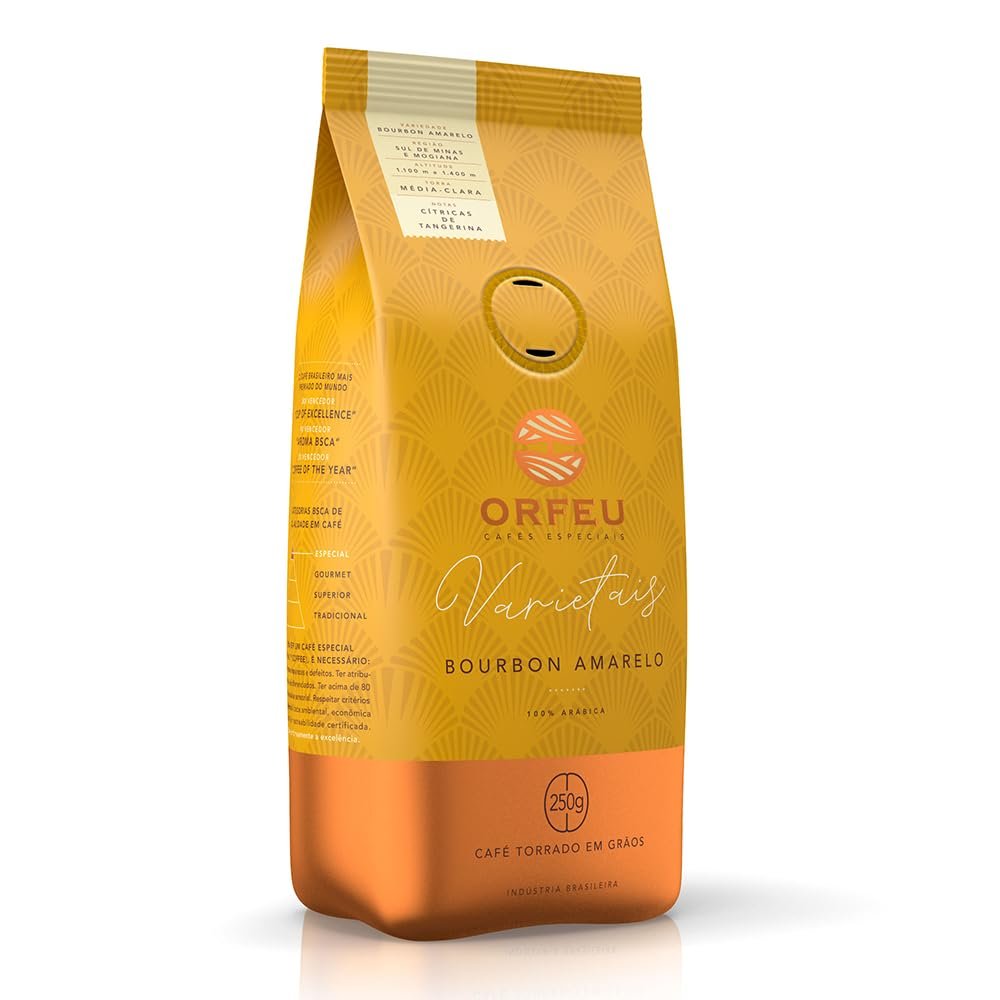 Orfeu Café Bourbon Amarelo em Grãos, 100% Arabica, Torra Média Clara 250g