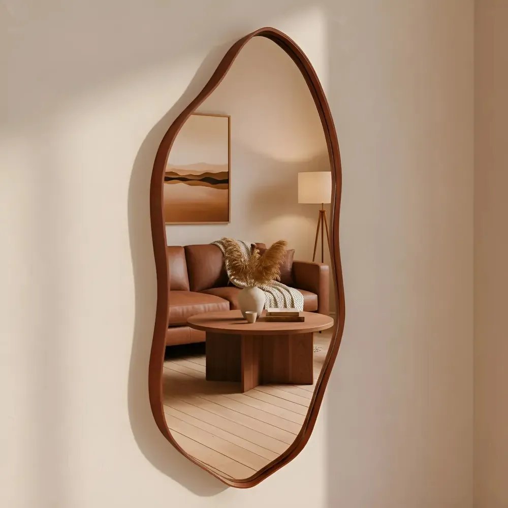 Espelho Decorativo Orgânico 60x40 Moldura Em Couro We Mirror Caramelo