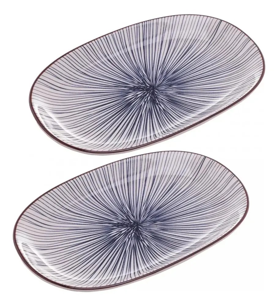 2 Pratos Ovais Wolff Koji De Porcelana 24cm X 15,5cm