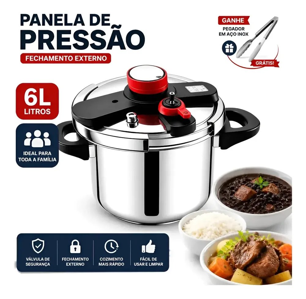 Panela De Pressão 6 Litros Fechamento Externo Com Válvula De Segurança Para Fogão/fogão de indução,Aço inoxidável