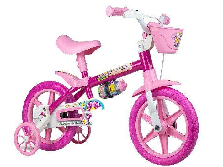 Bicicleta Infantil Aro 12 Nathor Flower Rosa Menina 1 a 4 Anos