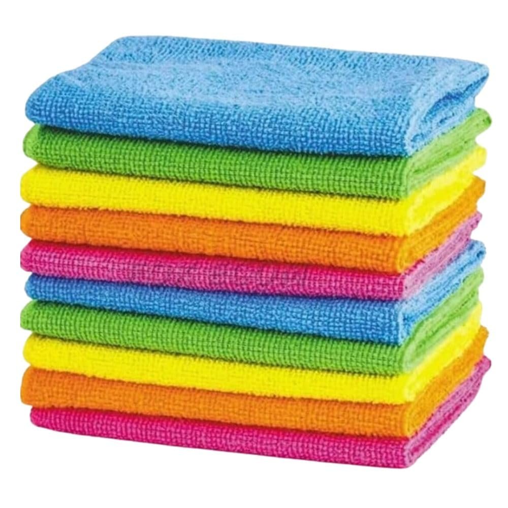 Kit com 10 Panos de Microfibra para Limpeza Multiuso Alta Absorção Lavável e Reutilizável Não Risca 25x25