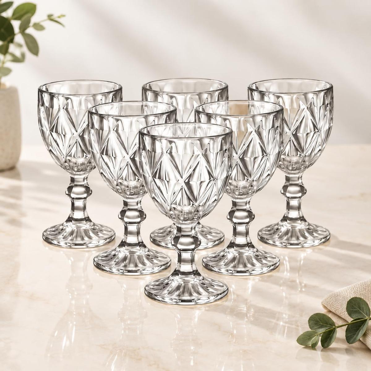 Rishon Jogo 6 Taças Egipicias Diamon Cristal Tansparente 340 ml