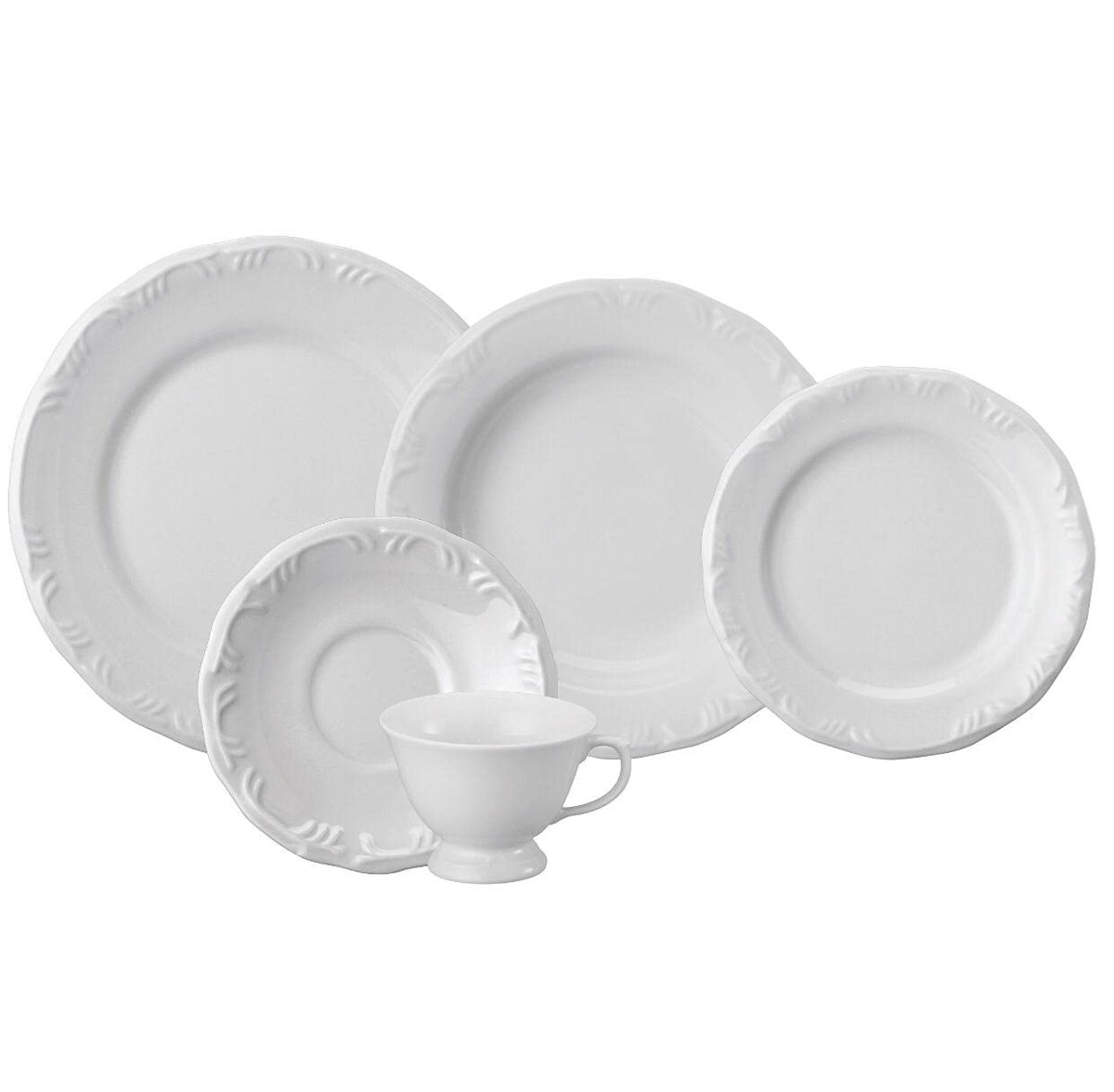 Porcelana Schmidt Pomerode com Relevo Aparelho de Jantar e Chá 20 Peças (Xícara Chá 200 ml), Branca