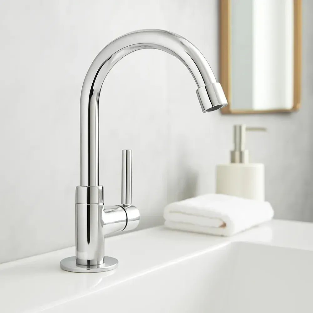 Torneira Lavatorio Lavabo Pia Banheiro Luxo Bica Alta Reforçada Cromada - Marca Camperluz