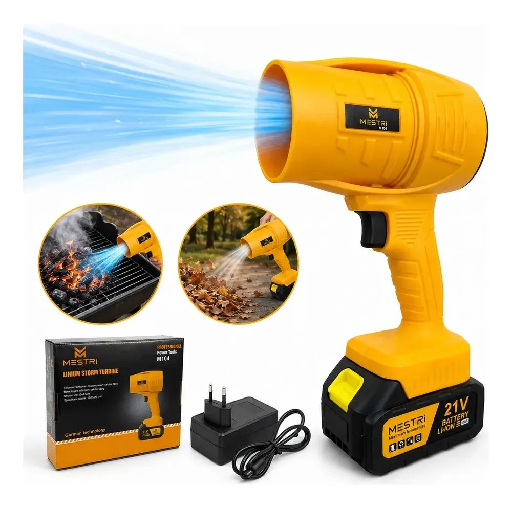Soprador De Folhas Elétrico Turbo 1.050W Portátil Super Potente 5700 RPM Bateria 21V Bivolt Sem Fio - Mestri