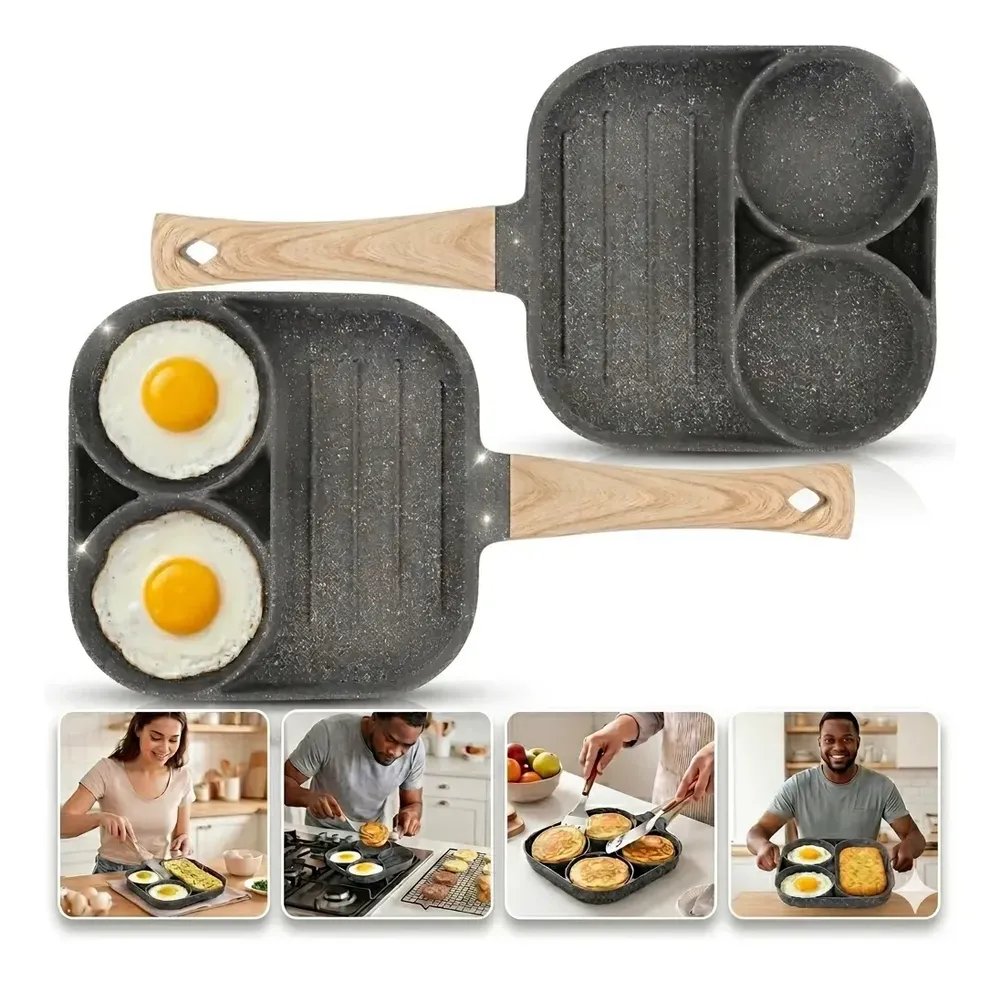 Frigideira Antiaderente 3 em 1 Cozinha Ovos Hambúrguer Carne Quadrada Fogão Indução Compacta Alumínio 17cm Preto Marca Topyhome