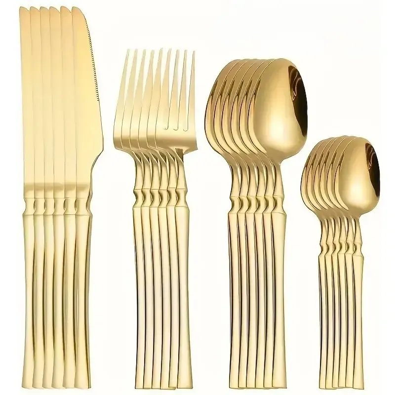 Kit 24 Peças Jogo De Talheres Dourados Aço Inoxidável 416 Dourado_02