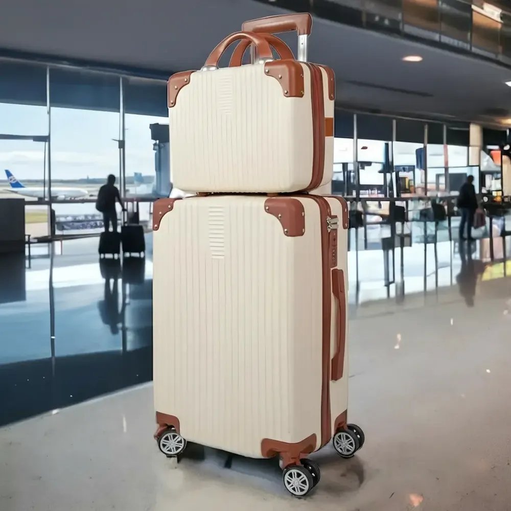 Mala De Viagem 10kg Promoção Rodas 360° Miami Com Frasqueira Bege Listras