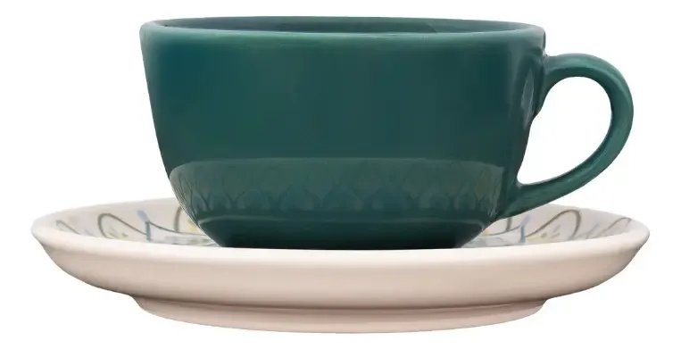 Conjunto 6 Xícaras C/pires Flat Nisa Oxford Verde Azulado Liso
