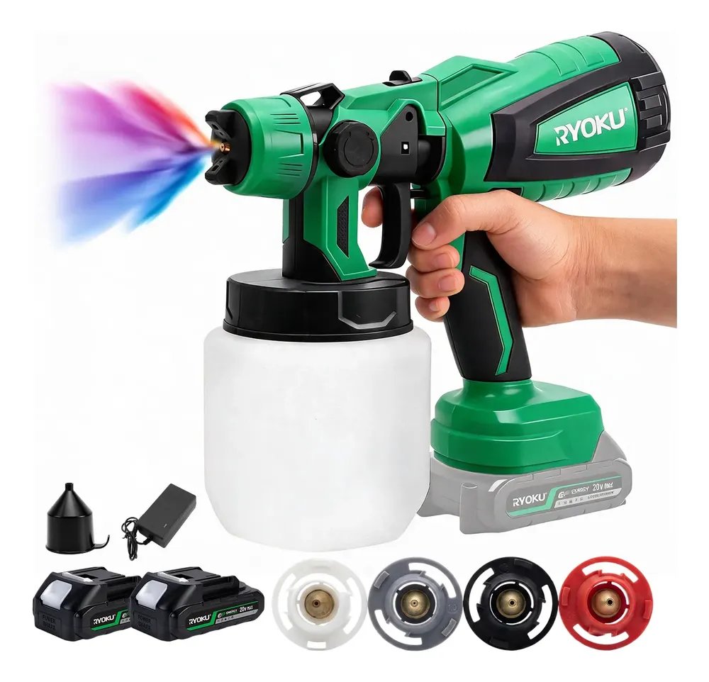 Pistola De Pintura Elétrica Com 2 Bateria 4 Bicos Ajustáveis Verde Premium Com 4 Bicos 127/220v