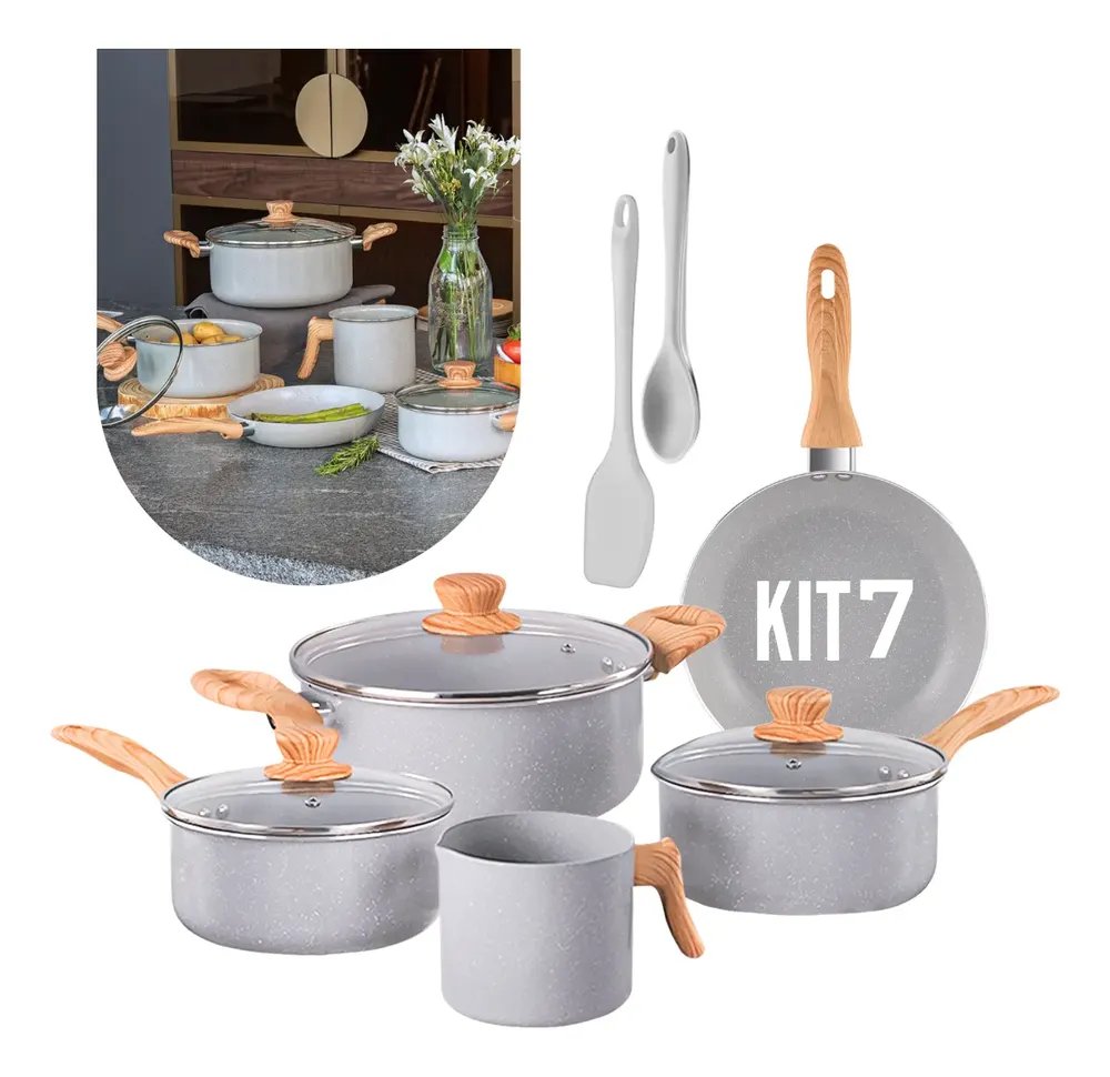 Jogo De Panelas Brinox 7 Peças  Gris Ceramic Life Easy Cinza Cinza