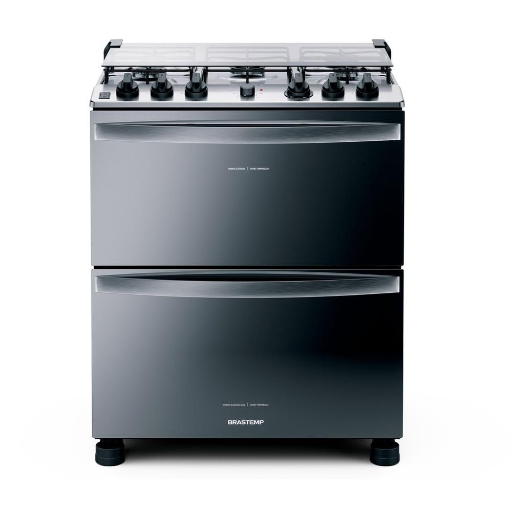 Fogão Brastemp 5 Bocas Duplo Forno Cor Inox Com Botões Removíveis E Exclusivo Aro Protetor - BFD5NCR 220V