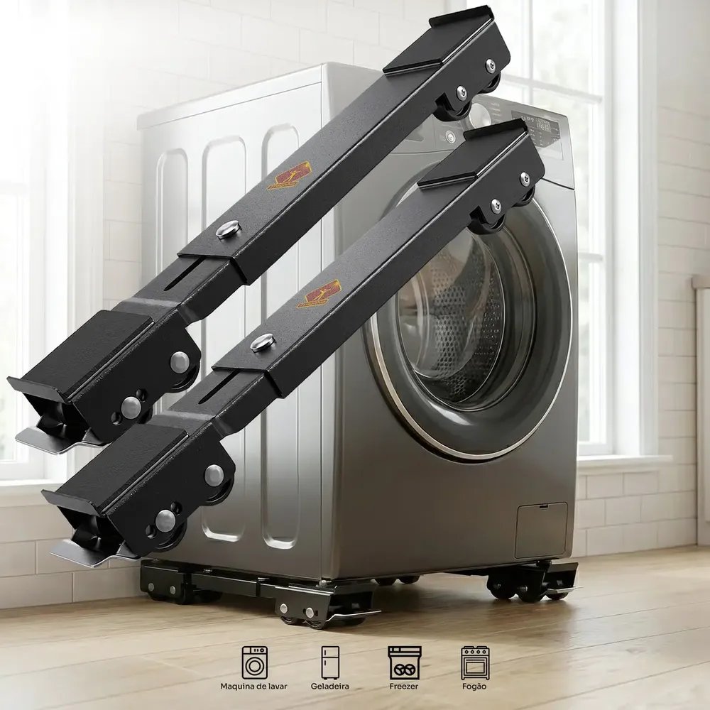 Suporte Ajustável Com Rodinhas Para Geladeira Máquina De Lavar Fogão Freezer Base Móvel Tragaluz