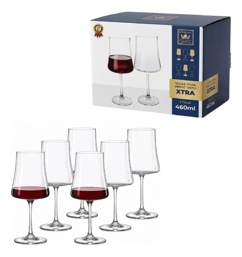 6 Taças Cristal Vinho Tinto Branco 460ml Linha Xtra Titanio Incolor