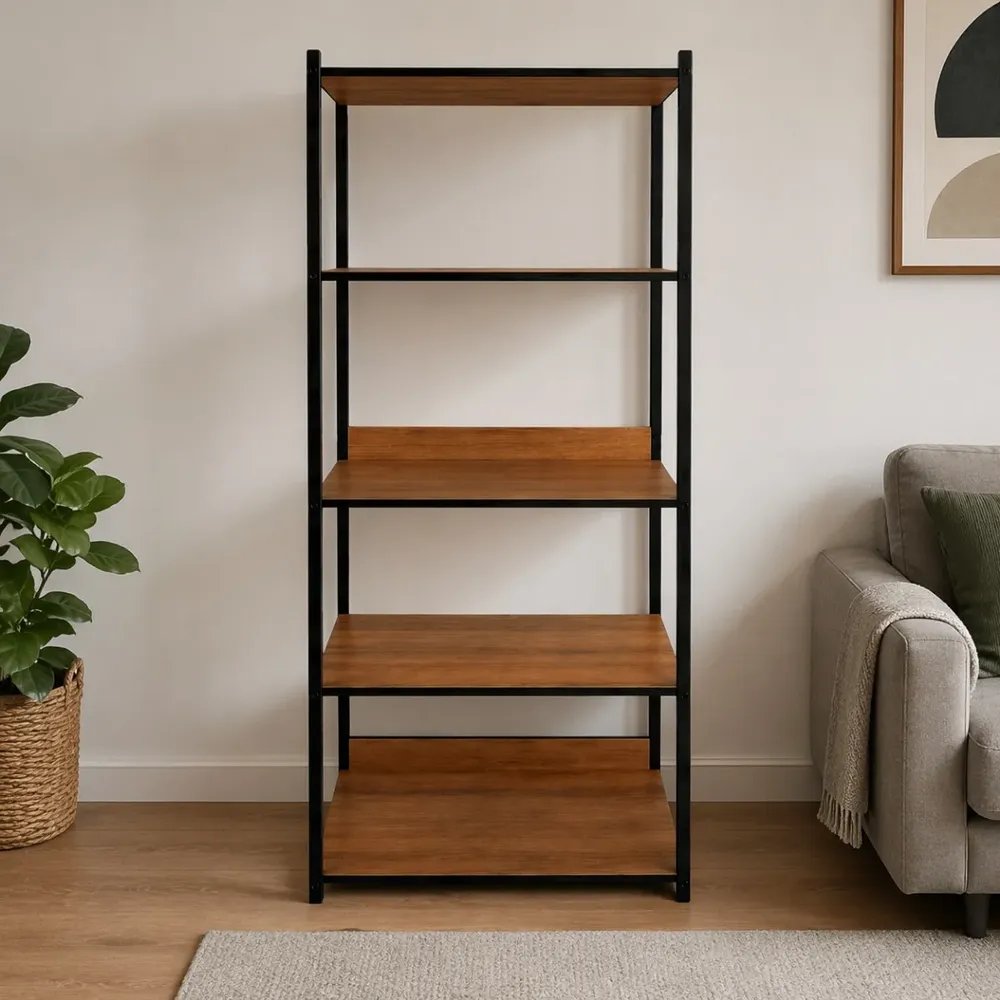 Estante Para Livros Industrial 63cm Mdp Metalon 5 Andares Marrom-claro