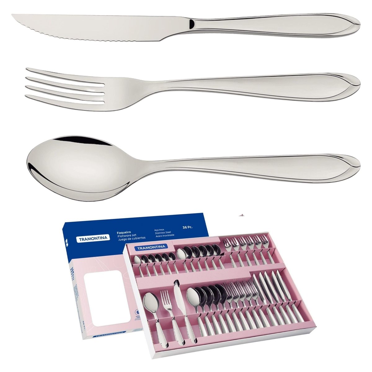 Faqueiro Churrasco Aço Inox, 36 Peças, Tramontina