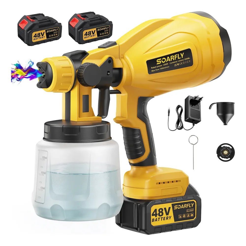 Pulverizadora Eletrica De Pintura Sem Fio C/ Bico 2 Bateria Amarelo 127/220v