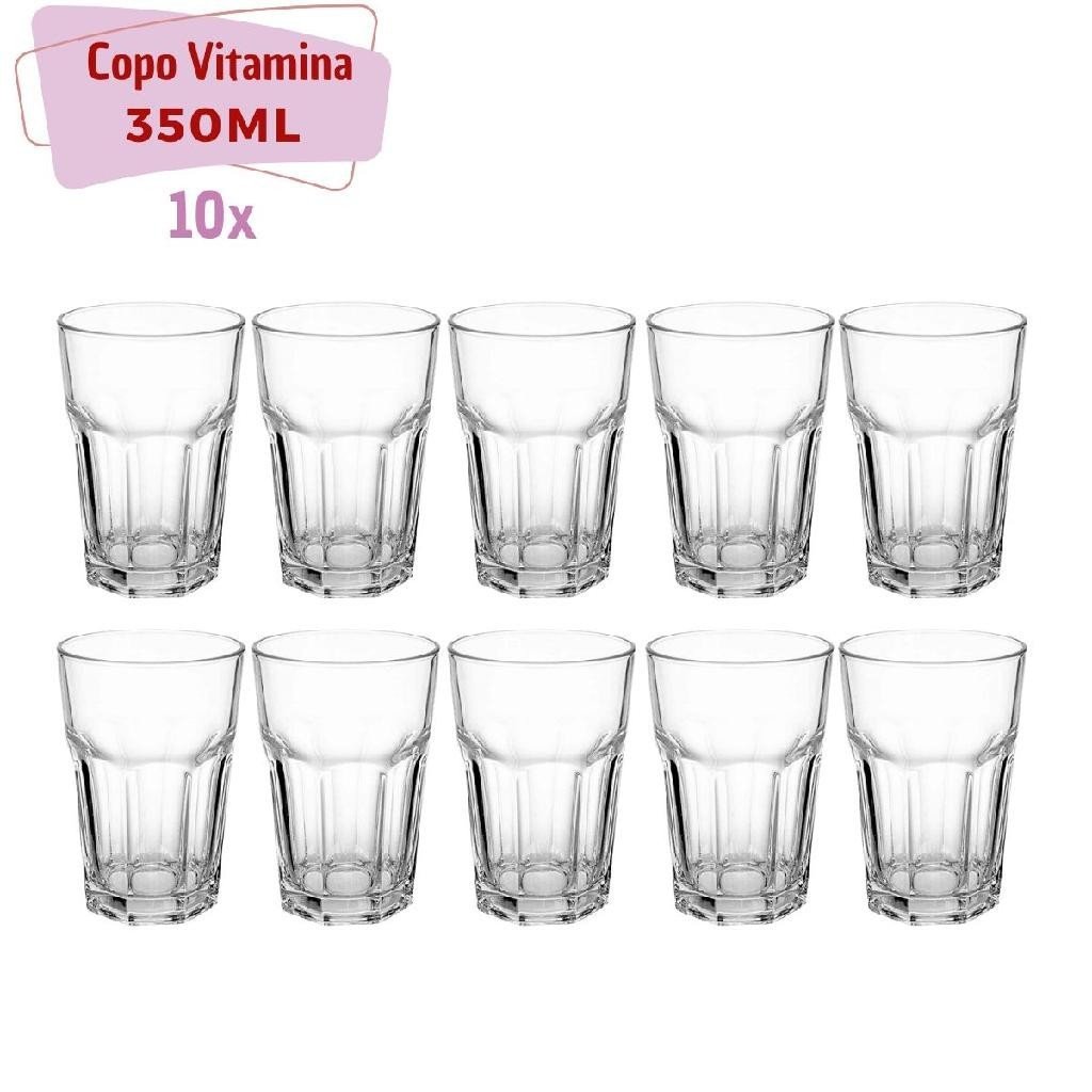 Kit 10 Copo de Vidro resistente 350ml transparente Vitaminas