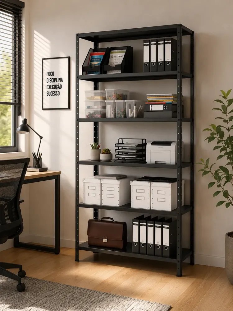 Estante Armário De Aço 6 Bandejas 90cm Na Cor Preta. Preto
