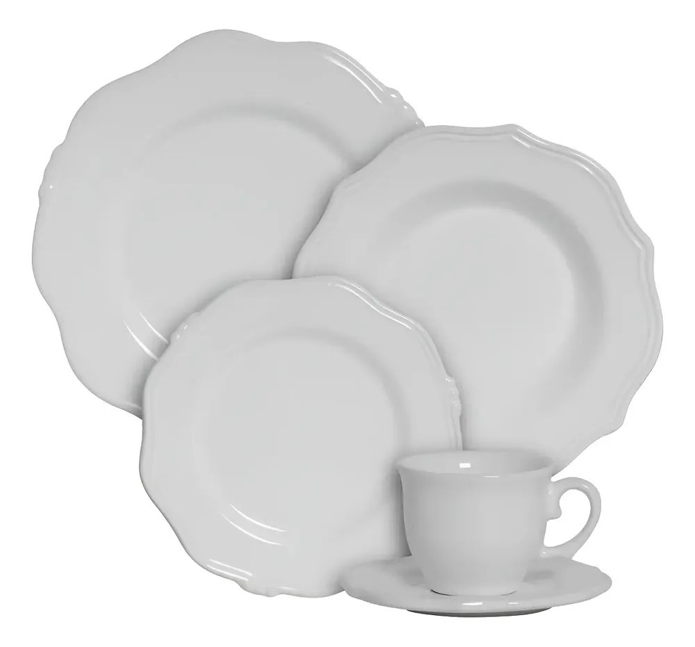 Jogo de Jantar Algarve Scalla de Cerâmica Branco 20 Peças