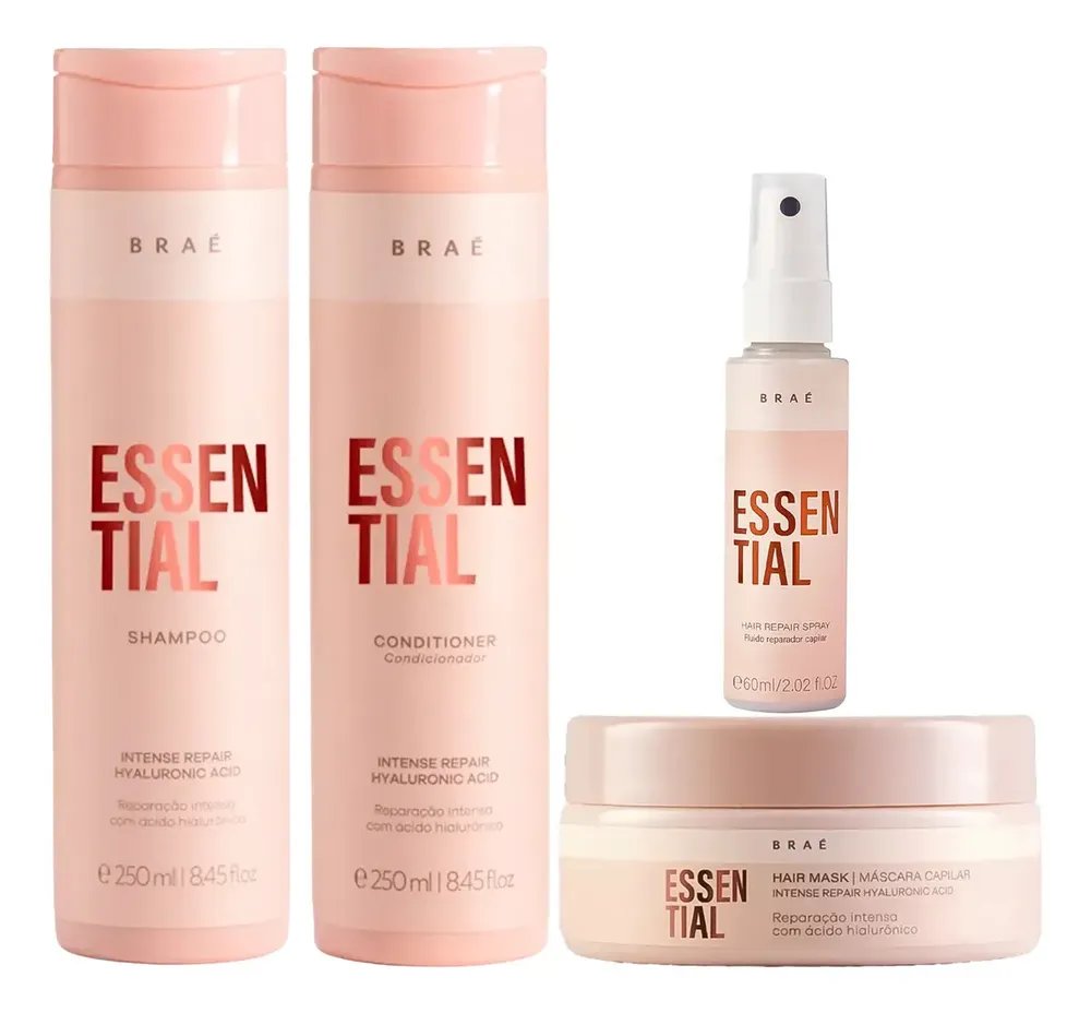 Kit Braé Essential Shampoo + Condicionador + Máscara + Fluido