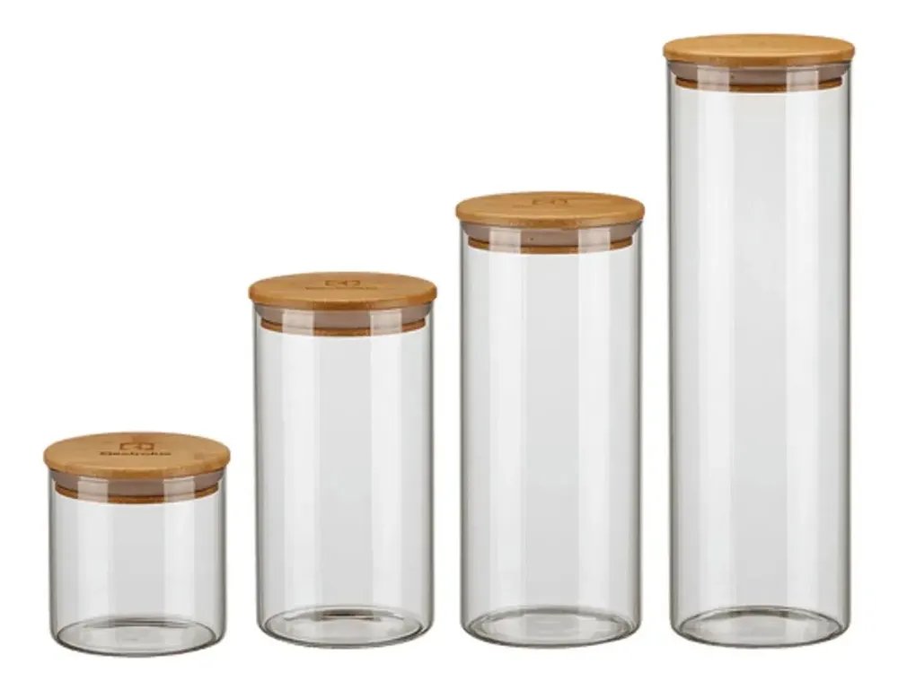 Potes Herméticos Porta Mantimentos Com Tampa De Bambu Vidro Bambu
