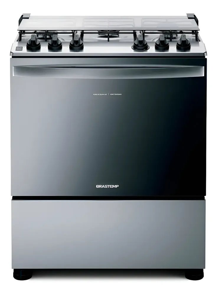 Fogão Brastemp 5 Bocas Cor Inox Com Botões Removíveis E Excl Inox 127/220v