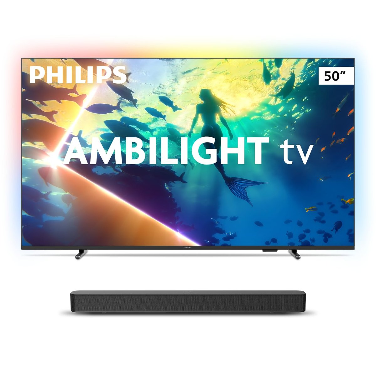Philips Smart TV Ambilight 50" 4K 50PUG8100/78 + Soundbar TAB4000, Aparelho de Áudio para TV, Bluetooth, HDMI ARC e USB