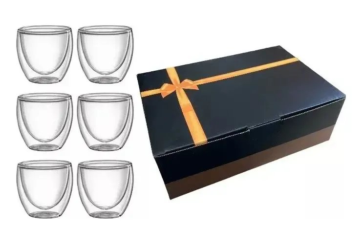 Conjunto 6 Xícaras Vidro Borossilicato Dupla Parede 80ml Teem