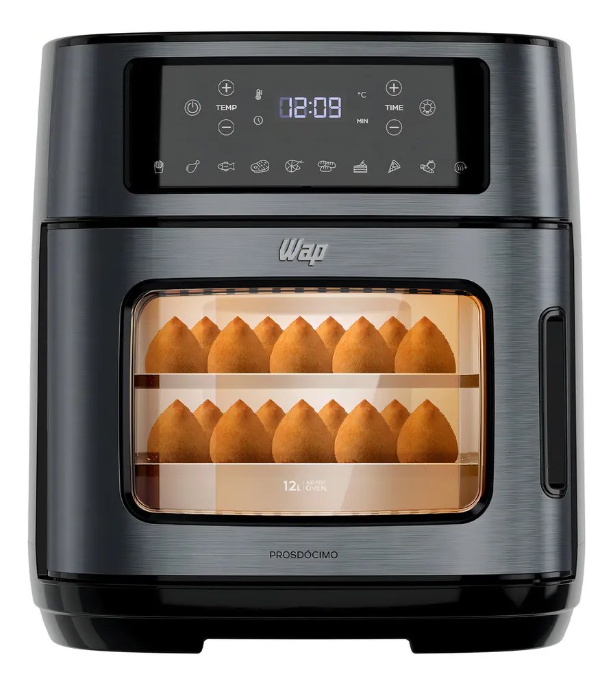 Fritadeira Elétrica Wap Air Fryer Oven Digital Black Inox 12 Litros com Revestimento Antiaderente