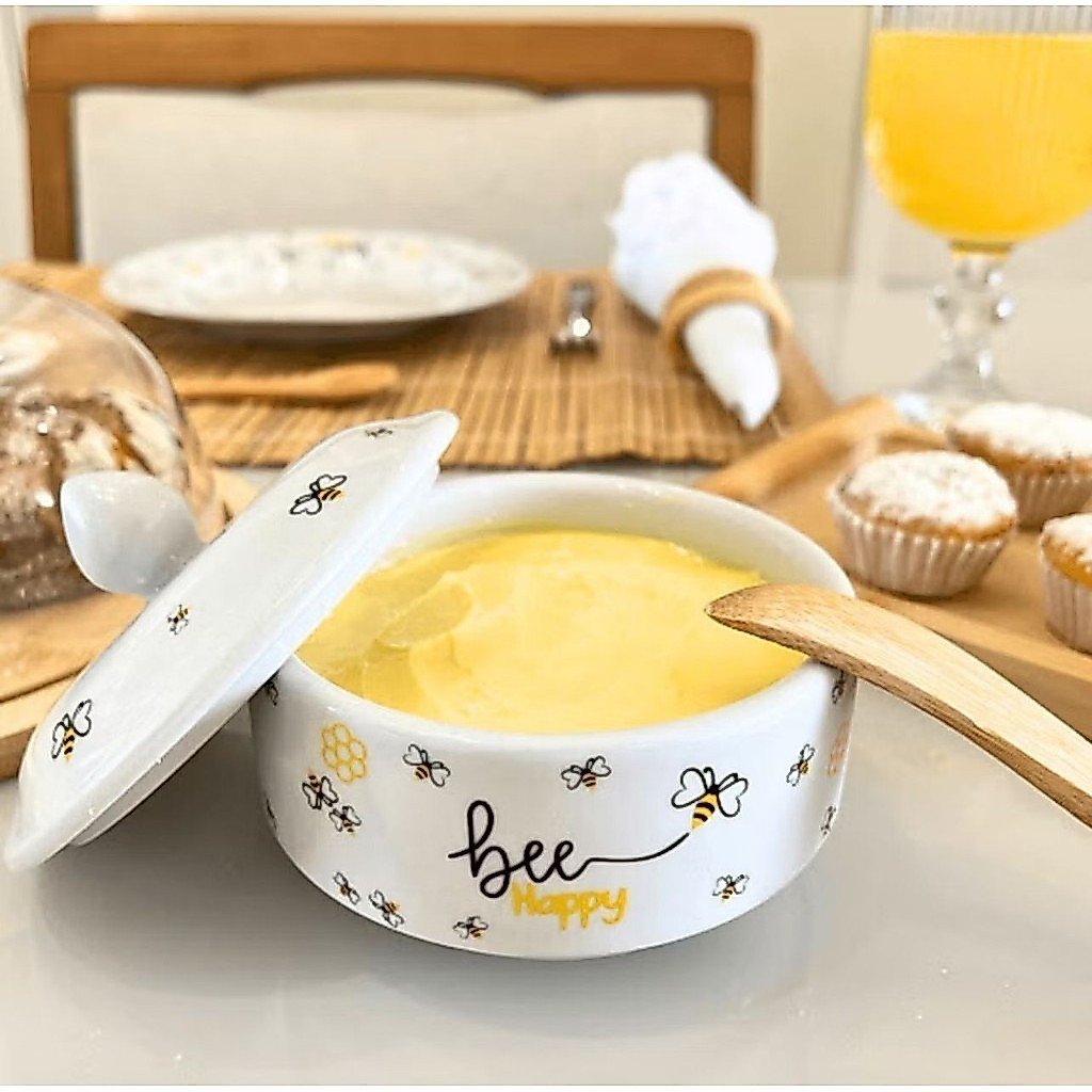 Manteigueira Porcelana Abelha Bee Branca Honey