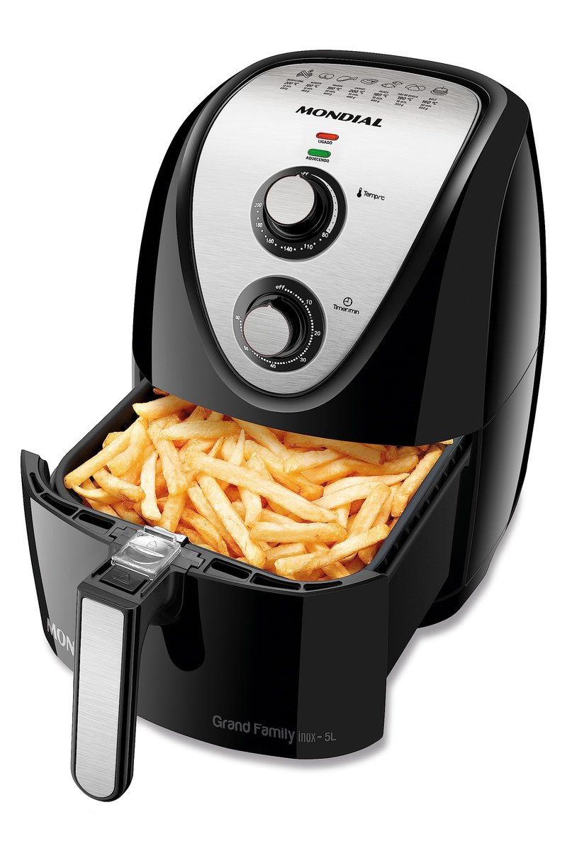 MONDIAL Fritadeira Sem Óleo Grand Family Inox - 5L, 127V, Preto, 1900W - AFN-50-BI