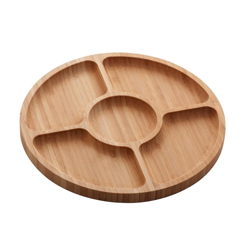 LYOR - Petisqueira de Bambu com 5 Divisórias Round 25cm x 25cm x 1,6cm