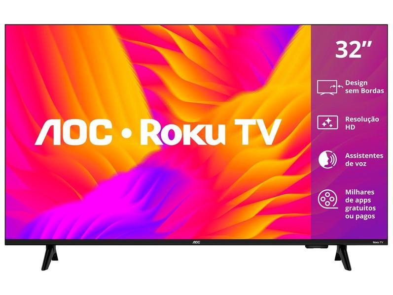 Smart TV 32" AOC HD DLED Série 5155 32S5155/78G Roku TV 2025