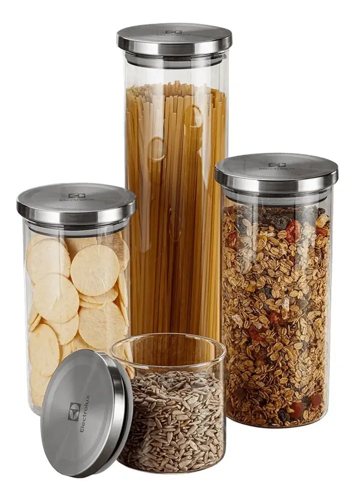 Kit Potes De Vidro Porta Mantimentos Herméticos 4 Uni