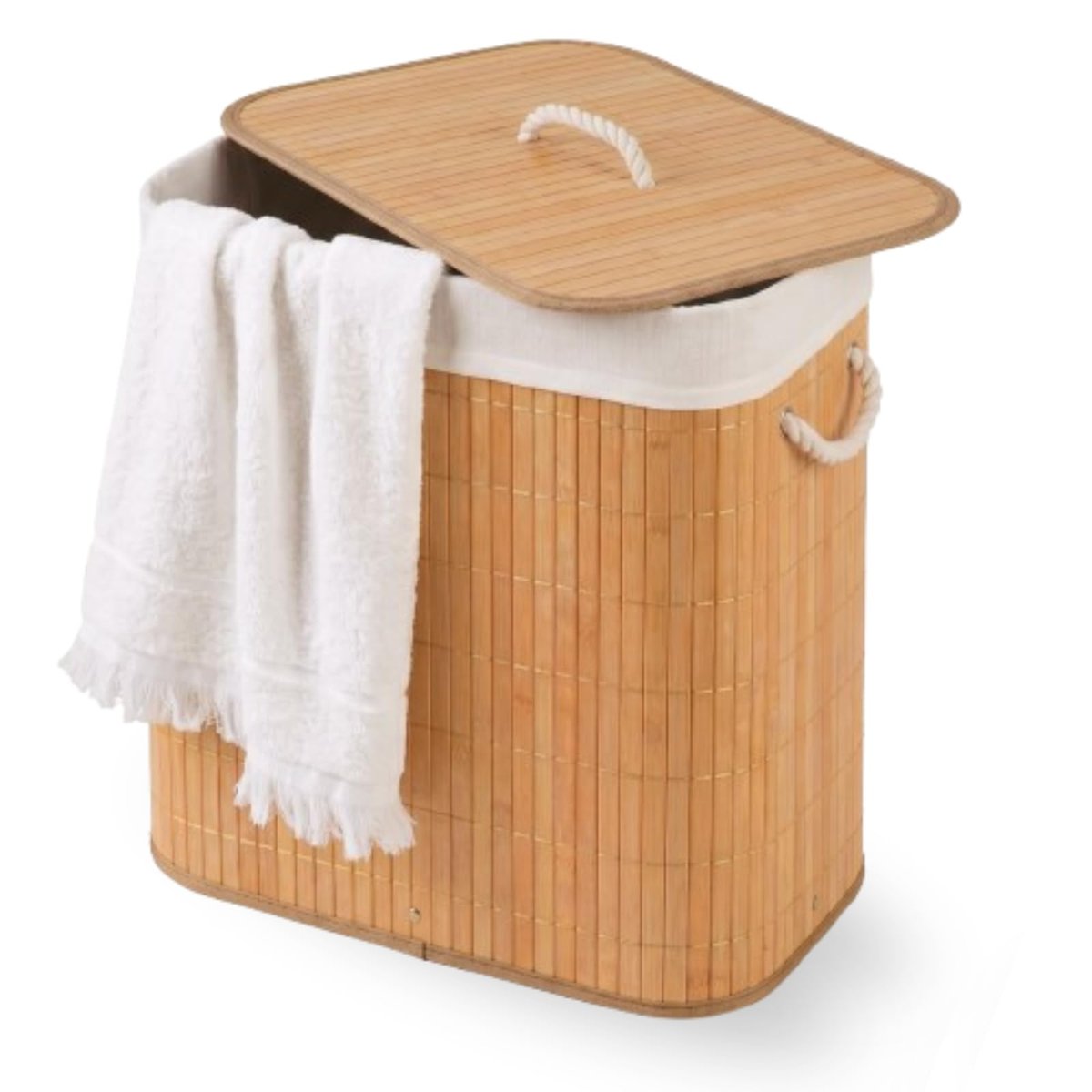 Cesto De Roupa Suja com Alças Em Bambu Com Tampa Forrado Banheiro Lavanderia Quarto