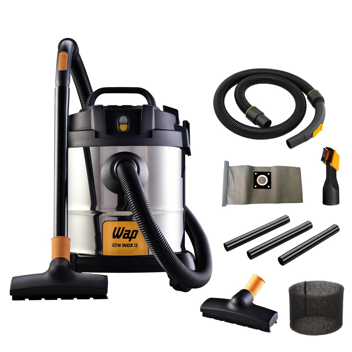 WAP Aspirador de Pó e Água Barril GTW INOX 12, Compacto, 12 Litros, com Filtro Lavável, 160mbar 1400W 127V