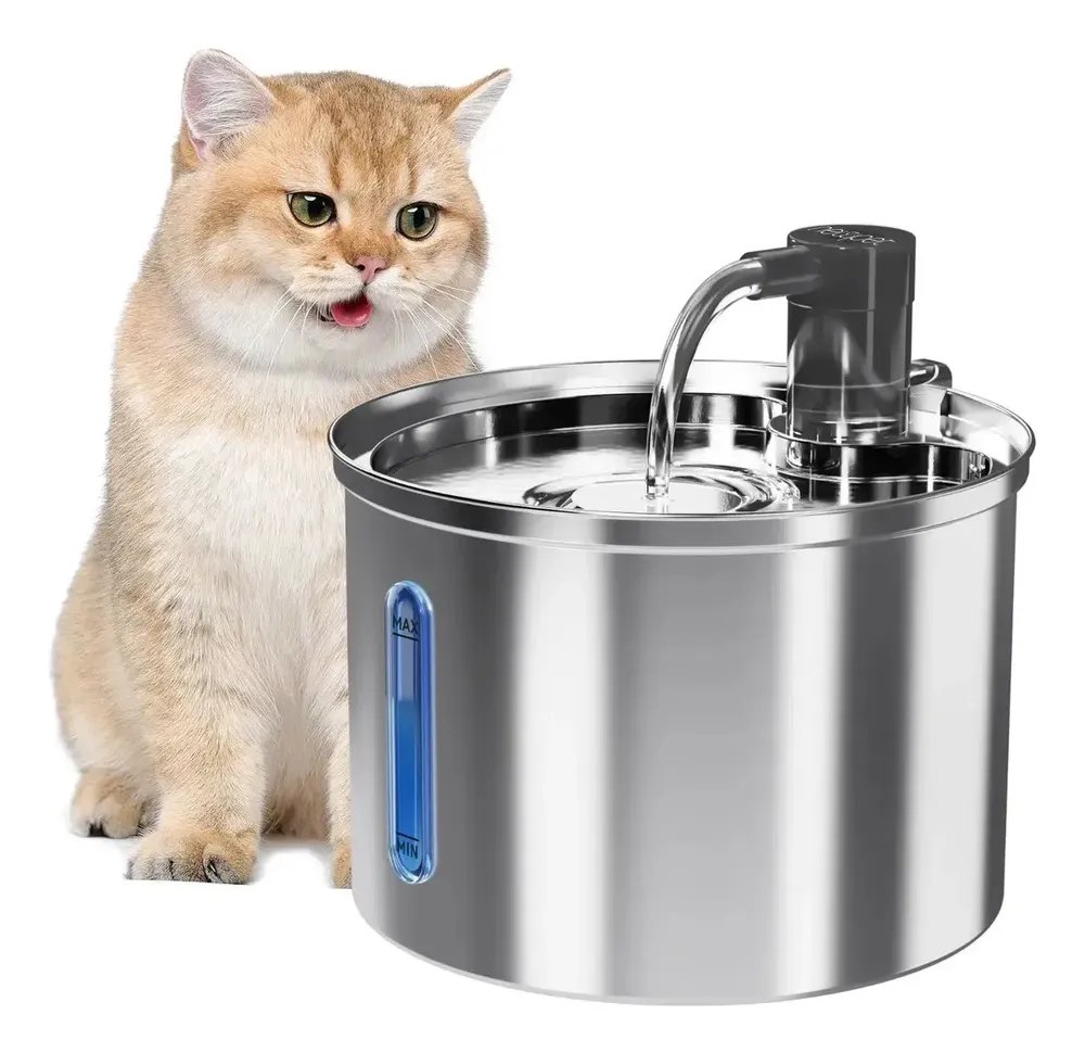 3l Fonte De Água De Aço Inoxidável Para Gatos E Cãe Newpet Prata