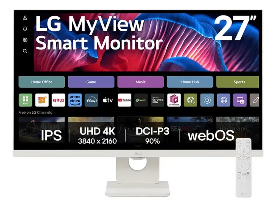 Monitor LG MyView Smart - Tela IPS 27", WebOS, ThinQ Home, Air Play, Screen Share, Bluetooth, Branco – 27SR73U