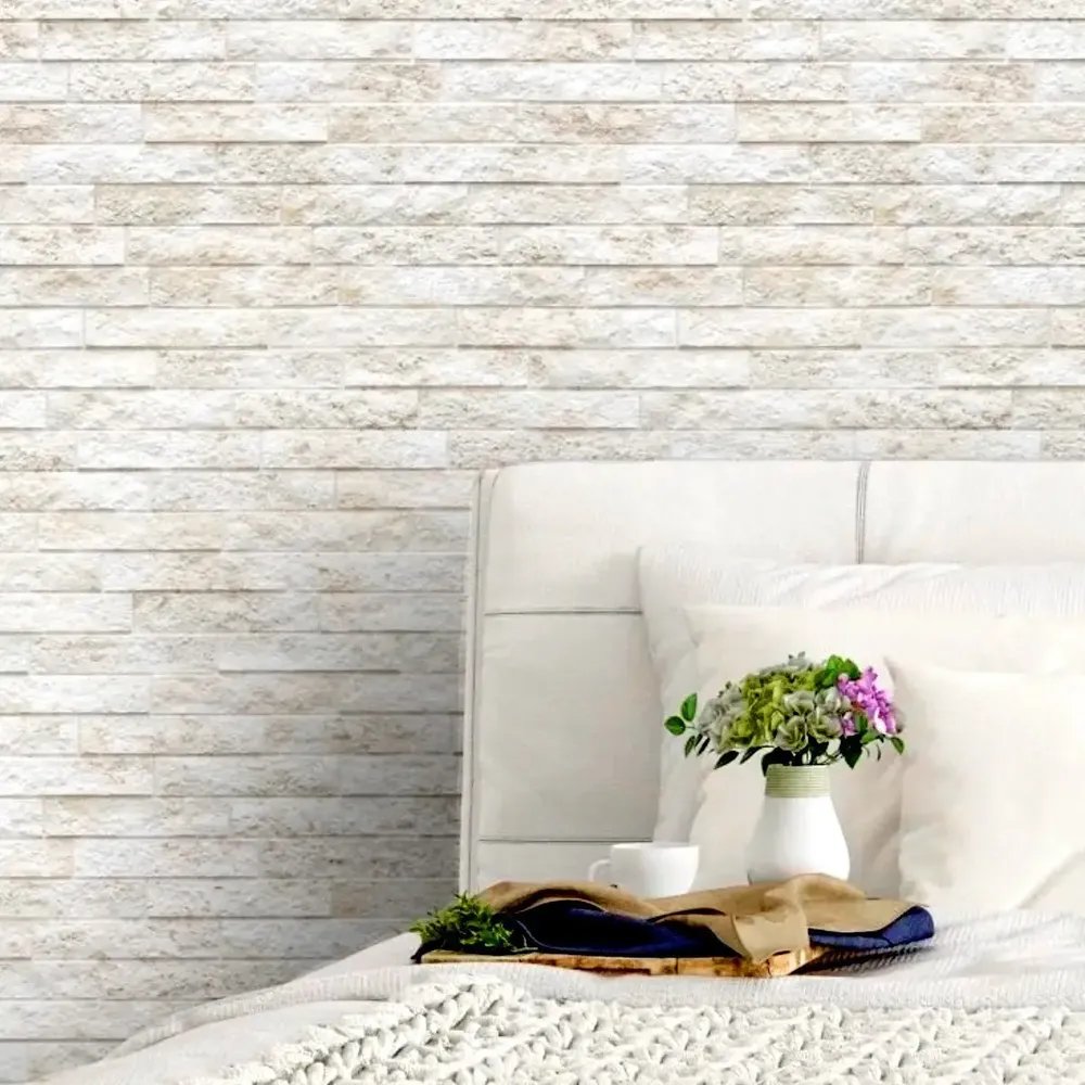 Papel Parede Adesivo 3d Lavável Pedra Canjiquinha Branco Com Tons De Marrom E Begê