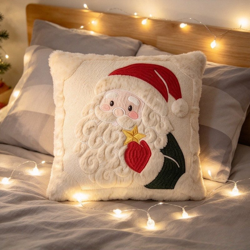 Capa de Almofada Natal Bordado 45x45 Papai Noel Rena Boneco de Neve Árvore Pelúcia Sofá