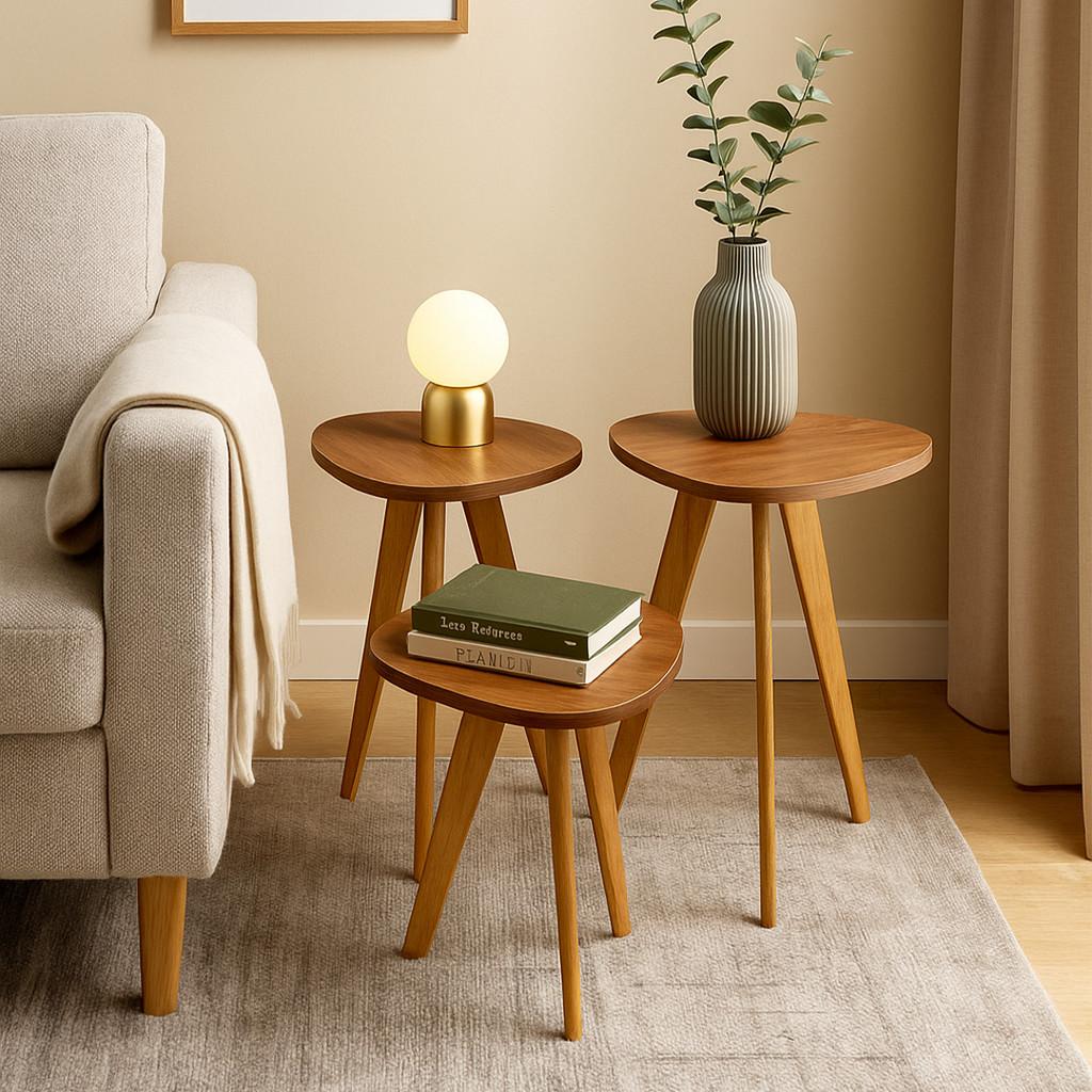Kit 3 Mesas Lateral Forma Orgânica – Perfeitas para Sala, Quarto ou Escritório- Envio Imediato!