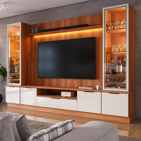 Estante Home Para TV Até 75 Noble 270cm Com 2 Cristaleiras LED E Portas Reflecta Lojas Movelove